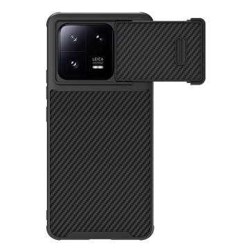 Чохол-накладка з вуглеволокном і захисною шторкою для камери Nillkin Synthetic Fiber S для смартфона Xiaomi 13 Pro, полікарбонат з вуглецевим волокном, рама з термополіуретана, напівавтоматична шторка-слайдер з торсійною пружиною для захисту камери від механічного впливу, накладки на кнопки живлення й регулювання гучності, подвійний отвір для кріплення ремінця, Київ, Киев
