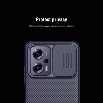 Чехол с защитной шторкой для камеры Nillkin CamShield для смартфона Xiaomi Poco X4 GT / Xiaomi Redmi Note 11T Pro (China) / Xiaomi Redmi Note 11T Pro+ (China), противоударный бампер, рифлёный пластик, шторка-слайдер для защиты камеры от механических воздействий, чёрный, синий, Киев, Київ