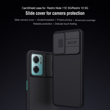 Чехол с защитной шторкой для камеры Nillkin CamShield для смартфона Xiaomi Redmi 10 5G / Xiaomi Redmi Note 11E (China), противоударный бампер, рифлёный пластик, шторка-слайдер для защиты камеры от механических воздействий, чёрный, синий, Киев, Київ