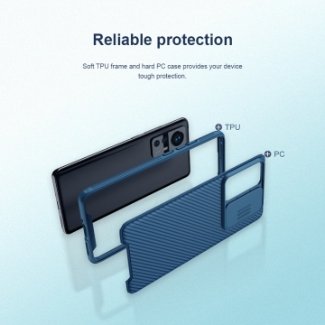 Чехол с защитной шторкой для камеры Nillkin CamShield Pro для смартфона Xiaomi 12 / Xiaomi 12X / Xiaomi 12S, задняя панель из поликарбоната + рама из термополиуретана, дополнительная защита углов смартфона «воздушными подушками», шторка-слайдер для защиты камеры от механических воздействий, накладки на кнопки регулировки громкости, чёрный, синий, зелёный, Киев, Київ