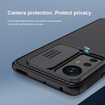 Чехол с защитной шторкой для камеры Nillkin CamShield Pro для смартфона Xiaomi 12 / Xiaomi 12X / Xiaomi 12S, задняя панель из поликарбоната + рама из термополиуретана, дополнительная защита углов смартфона «воздушными подушками», шторка-слайдер для защиты камеры от механических воздействий, накладки на кнопки регулировки громкости, чёрный, синий, зелёный, Киев, Київ