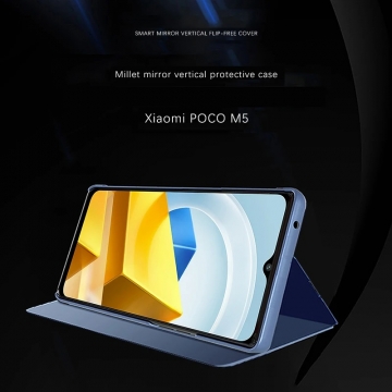 Зеркальный чехол-книжка-подставка Mirror Case для смартфона Xiaomi Poco M5, противоударный чехол, пластик + полиуретан, смарт-чехол (при открытии чехла экран включается), Kview Magic Mirror, возможность трансформации чехла в подставку для просмотра видео, чёрный, синий, фиолетовый, золотой, розовый, Киев