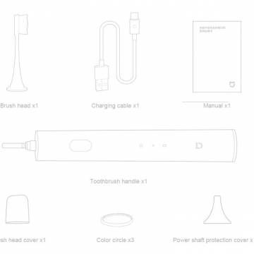 Электрическая зубная щётка Xiaomi Mijia Sonic Electric Toothbrush T300, MES602, ABS пластик, сменные чистящие насадки со щетинками от компании DuPont, 31000 колебаний щетинок в минуту, 2 режима чистки, влагозащита IPX7 (щётку можно мыть в воде), батарея 700 мА/ч, одного заряда хватает до 25 дней, зарядка до 100% за 4 часа, USB Type-C, светодиодная индикация режимов работы и зарядки, белый, Киев