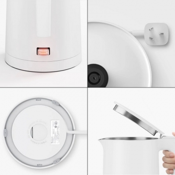 Электрический чайник Xiaomi MiJia Electric Kettle 2, MJDSH04YM, бесшовная колба из нержавеющей стали AISI 304, матовый полипропилен, двухслойная конструкция с воздушной изоляционной прослойкой между колбой и корпусом, клавиша включения / выключения с LED подсветкой, термостат STRIX британского производства, защита от включения без воды, кнопка на ручке для открывания крышки, объём 1,7 л, мощность 1800 Вт, белый, Киев