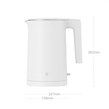 Электрический чайник Xiaomi MiJia Electric Kettle 2, MJDSH04YM, бесшовная колба из нержавеющей стали AISI 304, матовый полипропилен, двухслойная конструкция с воздушной изоляционной прослойкой между колбой и корпусом, клавиша включения / выключения с LED подсветкой, термостат STRIX британского производства, защита от включения без воды, кнопка на ручке для открывания крышки, объём 1,7 л, мощность 1800 Вт, белый, Киев