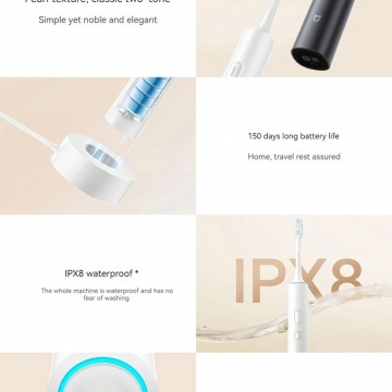 Електрична зубна щітка Xiaomi Mijia Sonic Electric Toothbrush T501 зі штучним інтелектом, MES607, безщітковий двигун на магнітній підвісці: 32000 коливань щетинок за хвилину, гасіння вібрації для зменшення напруження руки, система контролю процеса чищення за допомогою штучного інтелекту, працює з застосунком Mijia App (Mi Home), 30 сценаріїв чищення, 3 режими чищення, вологозахист IPX8, можна мити під струменем води, час повної зарядки 6,5 години, світлове кільце-індикатор, Київ, Киев