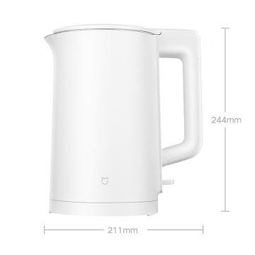 Електричний чайник Xiaomi Mijia Electric Kettle N1, MJDSH05YM, безшовна колба з нержавіючої сталі AISI 304, матовий поліпропілен, двошарова конструкція з повітряним ізоляційним прошарком між колбою і корпусом, що запобігає опікам, якісний термостат, автоматичне відключення чайника, клавіша вмикання / вимикання з підсвіткою, обертання чайника на 360° на підставці, кришка відкривається під кутами 30° та 65°, об'єм: 1,5 л, 220 В, потужність: 1500 Вт, Київ, Киев