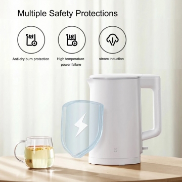 Електричний чайник Xiaomi Mijia Electric Kettle N1, MJDSH05YM, безшовна колба з нержавіючої сталі AISI 304, матовий поліпропілен, двошарова конструкція з повітряним ізоляційним прошарком між колбою і корпусом, що запобігає опікам, якісний термостат, автоматичне відключення чайника, клавіша вмикання / вимикання з підсвіткою, обертання чайника на 360° на підставці, кришка відкривається під кутами 30° та 65°, об'єм: 1,5 л, 220 В, потужність: 1500 Вт, Київ, Киев