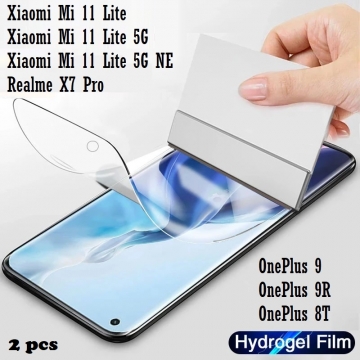 Гидрогелевая защитная плёнка для смартфона Xiaomi Mi 11 Lite / Xiaomi Mi 11 Lite 5G / Xiaomi Mi 11 Lite 5G NE / Xiaomi Mi 11 Youth Edition / OnePlus 9 / OnePlus 9R / OnePlus 8T / Realme X7 Pro, в комплект входят 2 плёнки, бронированная плёнка, полноэкранная плёнка (закрывает экран смартфона полностью), клеится к экрану смартфона всей поверхностью, клеится без использования жидкости, самовосстанавливающаяся плёнка, не влияет на чувствительность сенсора, не искажает цвета, олеофобное покрытие, Киев
