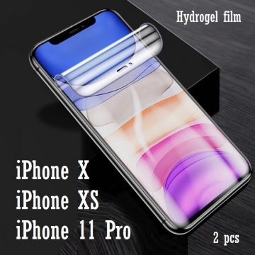 Гидрогелевая защитная плёнка для смартфона iPhone 11 Pro / iPhone X / iPhone XS, в комплект входят 2 плёнки, бронированная плёнка, полноэкранная плёнка (закрывает экран смартфона полностью), клеится к экрану смартфона всей поверхностью, клеится без использования жидкости, самовосстанавливающаяся плёнка, не влияет на чувствительность сенсора, не искажает цвета, олеофобное покрытие, пластиковый держатель для точного позиционирования плёнки на экране, шпатель для разглаживания плёнки, Киев