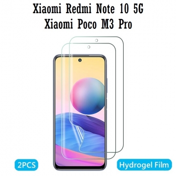 Гидрогелевая защитная плёнка для смартфона Xiaomi Redmi Note 10 5G / Xiaomi Poco M3 Pro, в комплект входят 2 плёнки, бронированная плёнка, полноэкранная плёнка (закрывает экран смартфона полностью), клеится к экрану смартфона всей поверхностью, клеится без использования жидкости, самовосстанавливающаяся плёнка, не влияет на чувствительность сенсора, не искажает цвета, олеофобное покрытие, пластиковый держатель для точного позиционирования плёнки на экране, шпатель для разглаживания плёнки, Киев