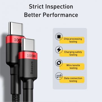 Кабель Baseus Cafule 100 Вт (USB Type-C – USB Type-C), луженая медь, термопластичный эластомер и нейлоновая оплётка, разъёмы из алюминиевого сплава, быстрая зарядка Qualcomm Quick Charge 4.0, USB Power Delivery 2.0 до 20 В / 5 А, скорость передачи данных: до 480 Мб/с, застёжка Velcro (липучка), Киев