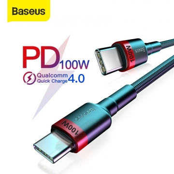 Кабель Baseus Cafule 100 Вт (USB Type-C – USB Type-C), луженая медь, термопластичный эластомер и нейлоновая оплётка, разъёмы из алюминиевого сплава, быстрая зарядка Qualcomm Quick Charge 4.0, USB Power Delivery 2.0 до 20 В / 5 А, скорость передачи данных: до 480 Мб/с, застёжка Velcro (липучка), Киев