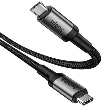 Кабель Baseus Cafule PD 3.1 Gen. 1 60 Вт (USB Type-C – USB Type-C), луженая медь, термопластичный эластомер, нейлоновая оплётка высокой плотности, разъёмы из алюминиевого сплава, быстрая зарядка Qualcomm Quick Charge 3.0 и USB Power Delivery 3.1 до 60 Вт, смарт-чип для безопасной быстрой зарядки, подходит для зарядки ноутбуков, скорость передачи данных 5 Гбит/с, застёжка Velcro (липучка), длина кабеля 1 м, Киев