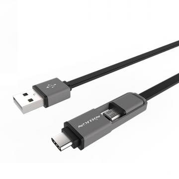 Кабель Nillkin Plus (USB – microUSB / USB Type-C), универсальный кабель «два в одном», который можно использовать для зарядки и передачи данных, плоский кабель, быстрая зарядка, бескислородная медь, 1,2 метра, Киев