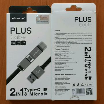Кабель Nillkin Plus (USB – microUSB / USB Type-C), универсальный кабель «два в одном», который можно использовать для зарядки и передачи данных, плоский кабель, быстрая зарядка, бескислородная медь, 1,2 метра, Киев