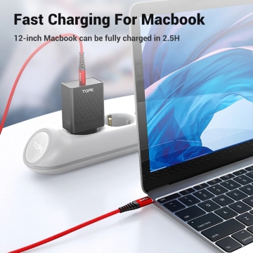 Кабель TOPK 60 Вт (USB Type-C – USB Type-C, луженая медь, термопластичный эластомер и нейлоновая оплётка, разъёмы из алюминиевого сплава, быстрая зарядка Qualcomm Quick Charge 4.0, USB Power Delivery до 60 Вт, скорость передачи данных до 480 Мб/с, Киев