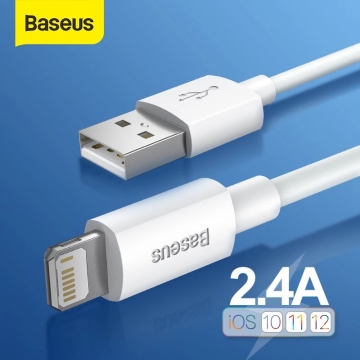 Комплект кабелей Baseus Simple Wisdom (USB – Lightning) – 1,5 м (2 шт.), модель: TZCALZJ-02, для зарядки и передачи данных для устройств с разъёмом Lightning (Apple iPhone, iPad, iPod), 4-жильная луженая медь, оплётка из огнеупорного ПВХ, разъёмы из алюминиевого сплава, максимальный ток зарядки: 2,4 А, скорость передачи данных: до 480 Мб/с, застёжка Velcro (липучка), Киев