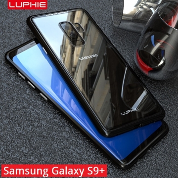 Магнитный чехол Luphie с задней стеклянной панелью для смартфона Samsung Galaxy S9+, рама из магналия, сплав алюминия и магния, задняя панель из закалённого стекла, бронированное стекло, соединяются магнитами, 9H, не влияет на качество приёма / передачи сигнала, не мешает беспроводной зарядке, чёрный, серебряный, Киев