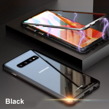 Магнитный чехол Luphie с задней стеклянной панелью для смартфона Samsung Galaxy S10, противоударный бампер, рама из магналия, сплав алюминия и магния, задняя панель из закалённого стекла, бронированное стекло, соединяются магнитами, 9H, не влияет на качество приёма / передачи сигнала, не мешает беспроводной зарядке, чёрный, чёрный + синий, чёрный + красный, золотой, серебряный, Киев
