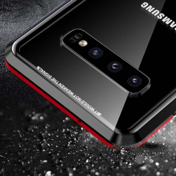Магнитный чехол Luphie с задней стеклянной панелью для смартфона Samsung Galaxy S10+, Samsung Galaxy S10 Plus, противоударный бампер, рама из магналия, сплав алюминия и магния, задняя панель из закалённого стекла, бронированное стекло, соединяются магнитами, 9H, не влияет на качество приёма / передачи сигнала, не мешает беспроводной зарядке, чёрный, чёрный + синий, чёрный + красный, золотой, серебряный, Киев