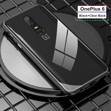 Магнитный чехол со стеклянной задней панелью для смартфона OnePlus 6, рама из магналия, сплав алюминия и магния, задняя панель из закалённого стекла, бронированное стекло, соединяются магнитами, 9H, не влияет на качество приёма / передачи сигнала, чёрный, серебряный, белый, прозрачный, Киев