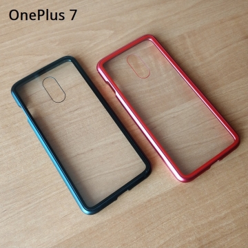 Магнитный чехол Luphie с задней стеклянной панелью для смартфона OnePlus 7, противоударный бампер, рама из магналия, сплав алюминия и магния, задняя панель из закалённого стекла, бронированное стекло, соединяются магнитами, 9H, не влияет на качество приёма / передачи сигнала, не мешает беспроводной зарядке, чёрный, синий, красный, Киев