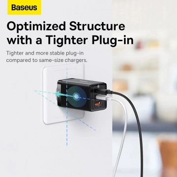 Мережевий зарядний пристрій Baseus GaN 5 Pro Quick Charger 65 Вт (USB Type-C + USB Type-C + USB) + кабель 100 Вт, для зарядки ноутбуків, CCGAN65E5, поддержка одновременной зарядки трёх устройств, Qualcomm Quick Charge 4+, Quick Charge 3.0, USB Power Delivery 3.0, PPS, SCP, FCP, AFC, APPLE 2.4A, PE+, смарт-чип Baseus Power Split II, охлаждение Baseus Cooling Technology, 6-уровневая защита, кабель Baseus 100 Вт, Київ, Киев