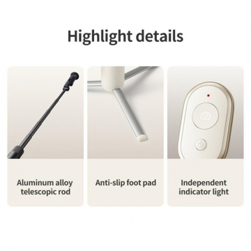 Монопод / штатив для селфі Xiaomi Selfie Stick Mini Version, модель XMZJZPGO2YM, сплав на основі анодованого алюмінія, монопод (селфі-палка), трипод (штатив), телескопічна конструкція, яка трансформується у штатив (ніжки штатива сховані в корпусі), силіконові накладки на ніжки проти ковзання, тримач для смартфона з поворотним механізмом на 90° вліво і на 90° вправо, знімний bluetooth пульт ДК, світловий індикатор на пульті, CR1632, розкладається на 520 мм, Київ, Киев