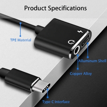 Переходник 2 в 1 USB Type-C – аудио мини-джек 3,5 мм + адаптер питания возможность одновременно подключать проводные наушники и зарядный кабель к разъёму USB Type-C Киев