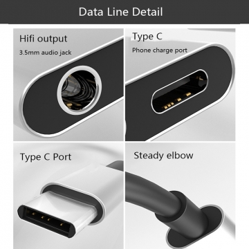 Переходник 2 в 1 USB Type-C – аудио мини-джек 3,5 мм + адаптер питания возможность одновременно подключать проводные наушники и зарядный кабель к разъёму USB Type-C Киев