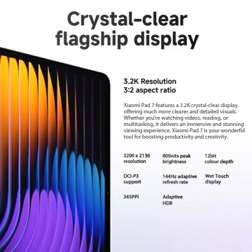 Планшетний комп'ютер Xiaomi Pad 7 (8 + 256 Гб, Global Version), металевий корпус, Snapdragon 7+ Gen 3, 8 Гб RAM + 256 Гб ROM, екран 11,2'' IPS, 12 біт, 144 Гц, камера 13 МП, селфі камера 8 МП, акумулятор 8850 мА/г / 45 Вт, Wi-Fi 6e, Bluetooth 5.4, OTG, USB Type-C 3.2, 4 стереодинаміка, HyperOS 2, Android 15, УКРАЇНСЬКА МОВА, GOOGLE PLAY, 2410CRP4CG, AAC LDAC LHDC 5.0, Hi-Res Audio, Hi-Res Audio Wireless, Dolby Atmos, HDR 10, Dolby Vision, ІЧ порт, Київ, Киев