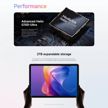Планшетний комп’ютер Xiaomi Redmi Pad 2 Wi-Fi (8 + 256 Гб, Global Version), 25040RP0AG, металевий корпус, MediaTek Helio G100-Ultra, оперативна пам’ять 8 Гб (LPDDR4X), постійна пам’ять 256 Гб (UFS 2.2), слот для карт пам'яті до 2 Тб, екран 11'' 2,5K IPS, 10 біт, частота 90 Гц, основна камера: 8 МП, Wi-Fi 5, Bluetooth 5.3, OTG, AAC / SBC / LDAC, чотири стереодинаміка, Dolby Atmos, підтримка стилуса Redmi Smart Pen, акумулятор 9000 мА/г, USB Type-C, аудіоджек 3,5 мм, HyperOS 2, Android 15, Київ, Киев