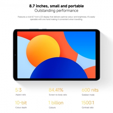 Планшетний комп’ютер Xiaomi Redmi Pad SE 8.7 (6 + 128 Гб, Global Version), 24075RP89G, пластиковий корпус, Helio G85, 6 Гб RAM + 128 Гб ROM, 8,7'' IPS LCD 1340 * 800, 10 біт, 90 Гц, основна камера 8 МП, селфі камера 5 МП, акумулятор 6650 мА/г, 18 Вт, Wi-Fi, Bluetooth 5.3, GPS, OTG, ІЧ порт, USB Type-C, стереодинаміки, 3,5 мм аудіоджек, HyperOS, Android 14, УКРАЇНСЬКА МОВА, GOOGLE PLAY, Київ, Киев