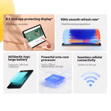 Планшетний комп’ютер Xiaomi Redmi Pad SE 8.7 (6 + 128 Гб, Global Version), 24075RP89G, пластиковий корпус, Helio G85, 6 Гб RAM + 128 Гб ROM, 8,7'' IPS LCD 1340 * 800, 10 біт, 90 Гц, основна камера 8 МП, селфі камера 5 МП, акумулятор 6650 мА/г, 18 Вт, Wi-Fi, Bluetooth 5.3, GPS, OTG, ІЧ порт, USB Type-C, стереодинаміки, 3,5 мм аудіоджек, HyperOS, Android 14, УКРАЇНСЬКА МОВА, GOOGLE PLAY, Київ, Киев