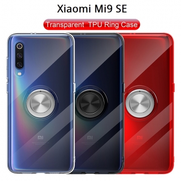 Прозрачный чехол-накладка с магнитным кольцом для Xiaomi Mi9 SE, противоударный бампер, термополиуретан TPU, дополнительная защита углов смартфона «воздушными подушками», накладки на кнопки регулировки громкости и включения / выключения, кольцо для пальца, кольцо-подставка для просмотре видео, магнитное кольцо крепится к автомобильным магнитным держателям, прозрачный, прозрачный с чёрным оттенком, прозрачный с синим оттенком, прозрачный с красным оттенком, Киев