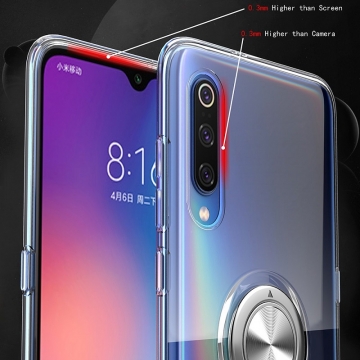 Прозрачный чехол-накладка с магнитным кольцом для Xiaomi Mi9 SE, противоударный бампер, термополиуретан TPU, дополнительная защита углов смартфона «воздушными подушками», накладки на кнопки регулировки громкости и включения / выключения, кольцо для пальца, кольцо-подставка для просмотре видео, магнитное кольцо крепится к автомобильным магнитным держателям, прозрачный, прозрачный с чёрным оттенком, прозрачный с синим оттенком, прозрачный с красным оттенком, Киев