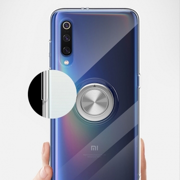 Прозрачный чехол-накладка с магнитным кольцом для Xiaomi Mi9 SE, противоударный бампер, термополиуретан TPU, дополнительная защита углов смартфона «воздушными подушками», накладки на кнопки регулировки громкости и включения / выключения, кольцо для пальца, кольцо-подставка для просмотре видео, магнитное кольцо крепится к автомобильным магнитным держателям, прозрачный, прозрачный с чёрным оттенком, прозрачный с синим оттенком, прозрачный с красным оттенком, Киев