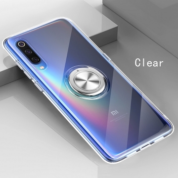 Прозрачный чехол-накладка с магнитным кольцом для Xiaomi Mi9 SE, противоударный бампер, термополиуретан TPU, дополнительная защита углов смартфона «воздушными подушками», накладки на кнопки регулировки громкости и включения / выключения, кольцо для пальца, кольцо-подставка для просмотре видео, магнитное кольцо крепится к автомобильным магнитным держателям, прозрачный, прозрачный с чёрным оттенком, прозрачный с синим оттенком, прозрачный с красным оттенком, Киев