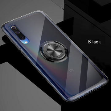 Прозрачный чехол-накладка с магнитным кольцом для Xiaomi Mi9 SE, противоударный бампер, термополиуретан TPU, дополнительная защита углов смартфона «воздушными подушками», накладки на кнопки регулировки громкости и включения / выключения, кольцо для пальца, кольцо-подставка для просмотре видео, магнитное кольцо крепится к автомобильным магнитным держателям, прозрачный, прозрачный с чёрным оттенком, прозрачный с синим оттенком, прозрачный с красным оттенком, Киев