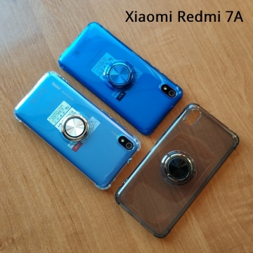 Прозрачный чехол-накладка с магнитным кольцом для Xiaomi RedMi 7A, противоударный бампер, термополиуретан TPU, дополнительная защита углов смартфона «воздушными подушками», накладки на кнопки регулировки громкости и включения / выключения, кольцо для пальца, кольцо-подставка для просмотре видео, магнитное кольцо крепится к автомобильным магнитным держателям, прозрачный, прозрачный с чёрным оттенком, прозрачный с синим оттенком, прозрачный с красным оттенком, Киев