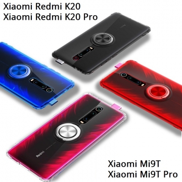 Прозрачный чехол-накладка с магнитным кольцом для Xiaomi Redmi K20 / Xiaomi Redmi K20 Pro / Xiaomi Mi9T / Xiaomi Mi9T Pro, термополиуретан TPU, дополнительная защита углов смартфона «воздушными подушками», накладки на кнопки регулировки громкости и включения / выключения, кольцо для пальца, кольцо-подставка для просмотре видео, магнитное кольцо крепится к автомобильным магнитным держателям, прозрачный, прозрачный с чёрным оттенком, прозрачный с синим оттенком, прозрачный с красным оттенком, Киев