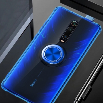 Прозрачный чехол-накладка с магнитным кольцом для Xiaomi Redmi K20 / Xiaomi Redmi K20 Pro / Xiaomi Mi9T / Xiaomi Mi9T Pro, термополиуретан TPU, дополнительная защита углов смартфона «воздушными подушками», накладки на кнопки регулировки громкости и включения / выключения, кольцо для пальца, кольцо-подставка для просмотре видео, магнитное кольцо крепится к автомобильным магнитным держателям, прозрачный, прозрачный с чёрным оттенком, прозрачный с синим оттенком, прозрачный с красным оттенком, Киев