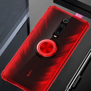 Прозрачный чехол-накладка с магнитным кольцом для Xiaomi Redmi K20 / Xiaomi Redmi K20 Pro / Xiaomi Mi9T / Xiaomi Mi9T Pro, термополиуретан TPU, дополнительная защита углов смартфона «воздушными подушками», накладки на кнопки регулировки громкости и включения / выключения, кольцо для пальца, кольцо-подставка для просмотре видео, магнитное кольцо крепится к автомобильным магнитным держателям, прозрачный, прозрачный с чёрным оттенком, прозрачный с синим оттенком, прозрачный с красным оттенком, Киев