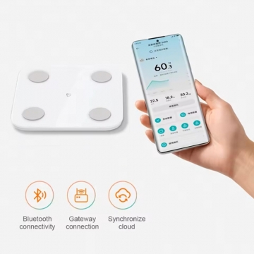 Характеристики розумних вагів Xiaomi Mijia Body Fat Scale S400, модель MJTZC01YM, загартоване скло, ABS пластик, 4 круглих електрода з нержавіючої сталі на поверхні, діапазон вимірювання ваги 100 г – 150 кг, керування Mi Home, вимірюють 25 показників (на основі зважування та двочастотного біоімпедансного аналіза), режим зважування малюка або хатньої тварини, легкі об’єкти від 100 г, контроль балансу тіла, гостьовий режим, параметри 36 людей, дисплей, bluetooth 5.0, Київ, Киев