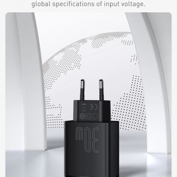 Сетевое зарядное устройство Baseus Compact Quick Charger 30 Вт (USB + USB + USB Type-C), CCXJ-E01, CCXJ-E02, материал корпуса: негорючий пластик, поддержка одновременной зарядки трёх устройств, порт USB Type-C поддерживает быструю зарядку и USB Power Delivery 3.0 до 30 Вт, совместимость с большинством стандартов быстрой зарядки, умная зарядка (автоматический подбор параметров зарядки для различных устройств), многоуровневая защита от замыканий, перегрузок, перегрева и т. п., Киев