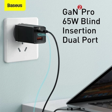 Сетевое зарядное устройство Baseus GaN 2 Pro Quick Charger 65 Вт (USB Type-C + USB Type-C + USB) + кабель 100 Вт, CCGAN65E2, нитрид галлия (GaN), поддержка одновременной зарядки трёх устройств, Qualcomm Quick Charge 4+, Quick Charge 3.0, USB Power Delivery 3.0, SCP, FCP, AFC, PE+, встроенный смарт-чип, технология BPS II (Baseus Power Split II), система охлаждения BCT (Baseus Cooling Technology), 6-уровневая защита от замыканий, перегрузок, перегрева и т. п., световой индикатор, чёрный, белый, Киев