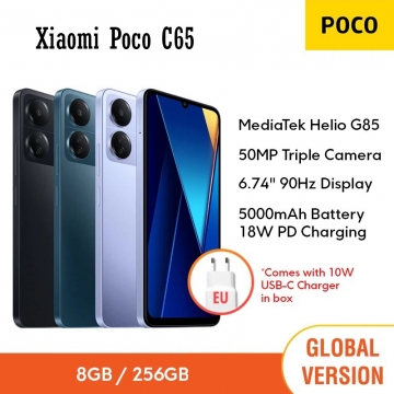 Смартфон Xiaomi Poco C65 NFC (8 + 256 Гб, Global Version), 2 SIM-карти, 4G LTE, Helio G85, 8 Гб RAM + 256 Гб ROM, екран 6,74'' IPS 1600 * 720, 90 Гц, 3 основні камери 50 МП + 2 МП + 0,08 МП, селфі камера 8 МП, акумулятор 5000 мА/г / 18 Вт, сканер відбитків пальців, Wi-Fi, Bluetooth 5.3, GPS, NFC / Google Pay, OTG, USB Type-C, 3,5 мм аудіоджек, MIUI 14 for Poco, базі Android 13, УКРАЇНСЬКА МОВА, GOOGLE PLAY, Київ, Киев