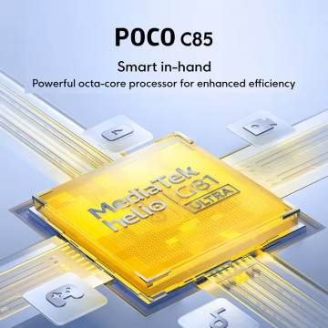 Смартфон Xiaomi Poco C85 NFC (6 + 128 Гб, Global Version), 2 SIM-карти, 4G LTE, Helio G81-Ultra, 6 Гб RAM + 128 Гб ROM, екран 6,9'' IPS 1600 * 720, 120 Гц, камера 50 МП, акумулятор 6000 мА/г / 33 Вт, сканер відбитків пальців, Wi-Fi, Bluetooth 5.4, GPS, NFC / Google Pay, OTG, USB Type-C, 3,5 мм аудіоджек, HyperOS 2, Android 15, УКРАЇНСЬКА МОВА, GOOGLE PLAY, Київ, Киев
