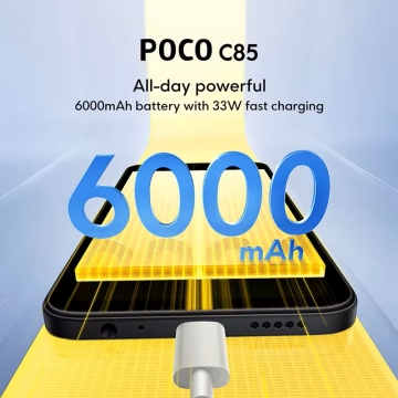 Смартфон Xiaomi Poco C85 NFC (6 + 128 Гб, Global Version), 2 SIM-карти, 4G LTE, Helio G81-Ultra, 6 Гб RAM + 128 Гб ROM, екран 6,9'' IPS 1600 * 720, 120 Гц, камера 50 МП, акумулятор 6000 мА/г / 33 Вт, сканер відбитків пальців, Wi-Fi, Bluetooth 5.4, GPS, NFC / Google Pay, OTG, USB Type-C, 3,5 мм аудіоджек, HyperOS 2, Android 15, УКРАЇНСЬКА МОВА, GOOGLE PLAY, Київ, Киев